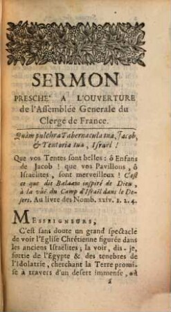 Sermon sur l'unité de l'église : presché à l'ouverture de l'assemblée générale du clergé de France 1681