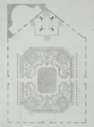 Plan eines Gartens mit Grundriß eines Gebäudes (Pavillon ?), Blatt 2