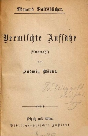 Vermischte Aufsätze : (Auswahl.)
