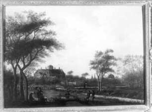 Landschaft mit Blick auf Schloß Huis ten Bosch bei Den Haag