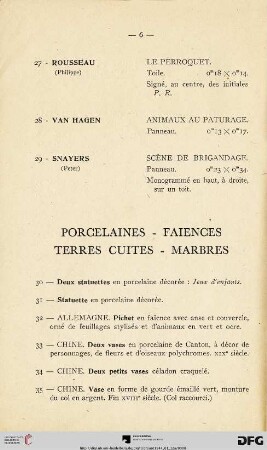 Porcelaines - Faiences - Terres cuites - Marbres (Nr. 30-45)