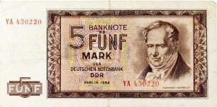 Geldschein 5-Mark der Deutschen Notenbank DDR