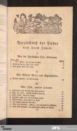 Verzeichniß der Lieder nach ihrem Inhalt.