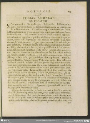 LXXV. Tobiae Andreae. Jo. Piscatori