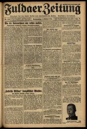 Erste Ausgabe vom Donnerstag, den 01. Oktober 1931.