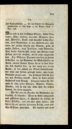 14. Zur Naturgeschichte. - Art der Sinesen die Rhabarber zuzubereiten ...