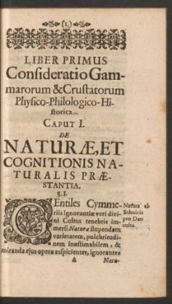 Liber Primus Consideratio Gammarorum & Crustatorum Physico-Philologico-Historica.