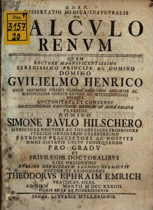 Diss. med. inaug. de calculo renum
