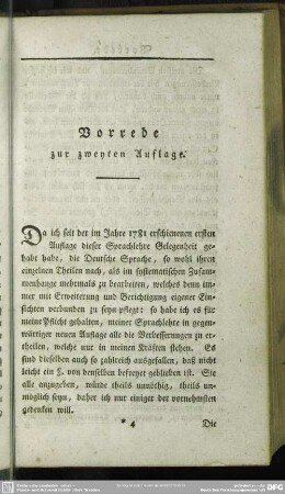Vorrede zur zweyten Auflage