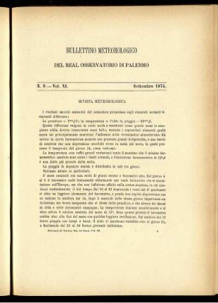Bullettino Meteorologico Del Real Osservartorio Di Palermo
