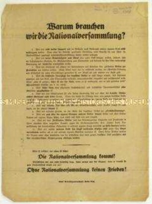 Flugblatt für die Bildung einer Nationalversammlung im Zuge der Novemberrevolution