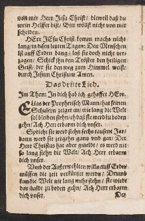 Das dritte Lied. || Jm Thon: Jn dich hab ich gehoffet HErr. ||