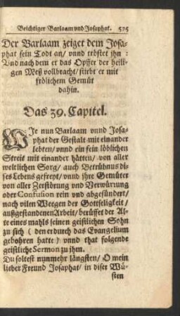 Der Barlaam zeiget dem Josaphat sein Todt an ... Das 39. Capitel