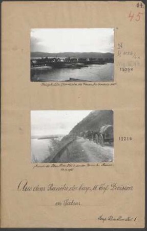 In Serbien: Kriegsbrücke (990 m) über die Donau bei Gradiste 1915