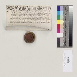 Bischof Albert von Regensburg quittiert Abt Hieronymus [II. Feury] von St. Emmeram über zehn Pfund Regensburger Pfennige für die dem Bischof von Regensburg auf päpstliche Weisung jährlich geschuldeten 30 Pfund Turnosen (Turonensium parvorum). S=A