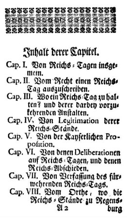 Inhalt derer Capitel.