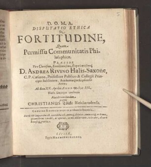 Disputatio Ethica De Fortitudine,