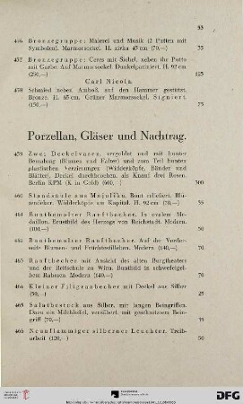 Porzellan, Gläser und Nachtrag (Nr. 459-475)