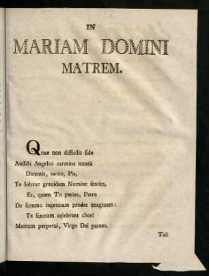 In Mariam Domini Matrem.