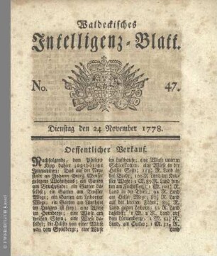 No. 47. Dienstag den 24 November 1778