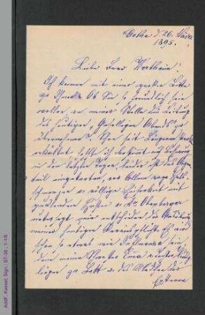 Brief von Minna Mueller-Voß an Amalie Wertheim, hs.