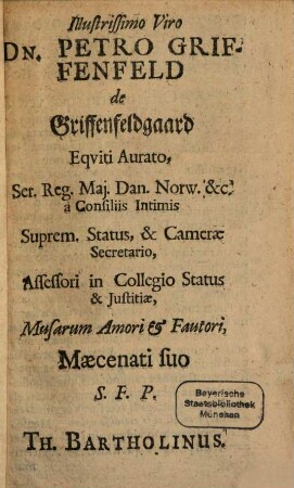 Thomae Bartholini De Morbis Biblicis Miscellanea Medica