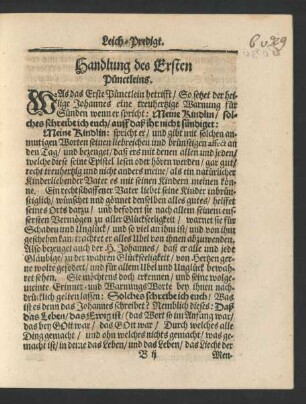 Handlung des Ersten Pünctlein. [Erstlich von der treuhertzigen Warnung für Sünden.]