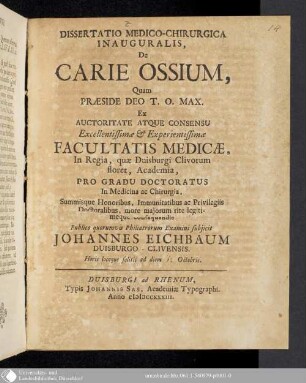 Dissertatio Medico-Chirurgica Inauguralis De Carie Ossium