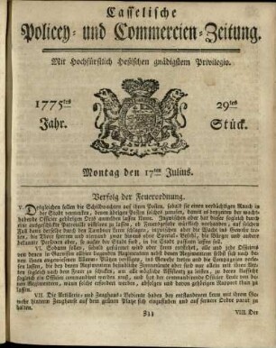 29tes Stueck, Montag den 17ten Julius 1775