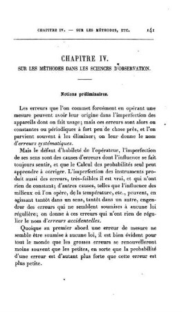 Chapitre IV. Sur les Méthodes dans les sciences D'Observation.