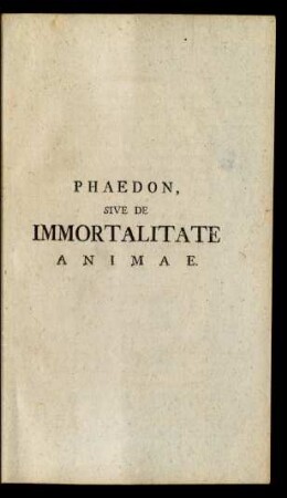 Phaedon, Sive De Immortalitate Animae