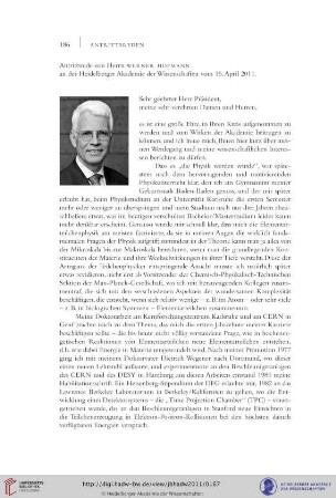 Antrittsrede von Herrn Werner Hofmann an der Heidelberger Akademie der Wissenschaften vom 16. April 2011