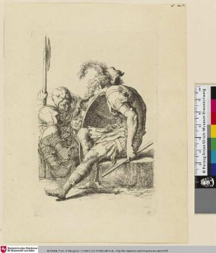 Salvator Rosa Invenit [Eine Gruppe sitzender Soldaten stecken die Köpfe zusammen]