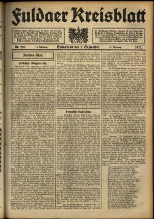 Zweite Ausgabe vom Samstag, den 03. September 1910.