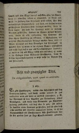 Acht und zwanzigster Titel. De obligationibus, quae quasi ex contractu nascuntur.