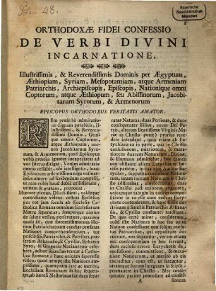 Confessio Orthodoxae fidei ... de verbi divini incarnatione