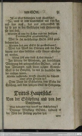 Drittes Hauptstück, Von der Schöpfung und von der Vorsehung