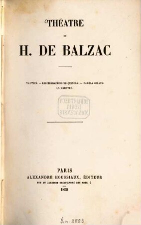 Oeuvres complètes de H. de Balzac, 19. Théâtre