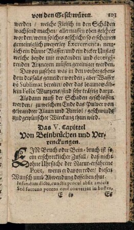 Das V. Capittel. Von Beinbrüchen und Verrenckungen.