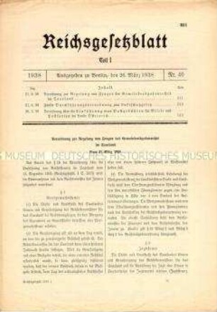 Reichsgesetzblatt, u.a. die Verordnung zur Regelung des Gemeindeabgabenrechts im Saarland enthaltend