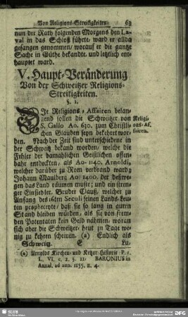 V. Haupt-Veränderung Von der Schweitzer Religions-Streitigkeiten