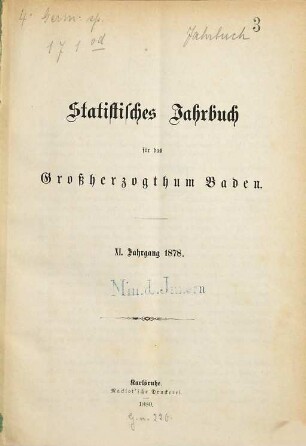 Statistisches Jahrbuch für das Land Baden. 11. 1878 (1880)