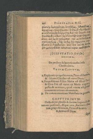 Disputatio Duodecima. De persona Salvatoris nostri Jesu Christi altera. Trium Capitum.