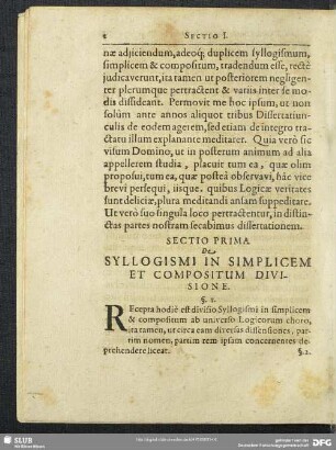 Sectio Prima. De Syllogismi In Simplicem Et Compositum Divisione