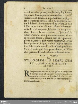 Sectio Prima. De Syllogismi In Simplicem Et Compositum Divisione