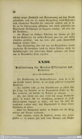 XXIII. Pensionirung der Gruben-Officianten und Arbeiter