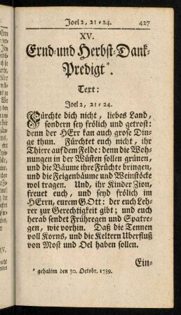 427-447, XV. Ernd- und Herbst-Dank-Predigt