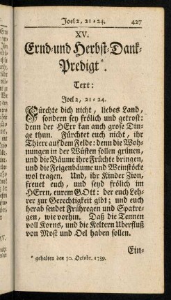 427-447, XV. Ernd- und Herbst-Dank-Predigt