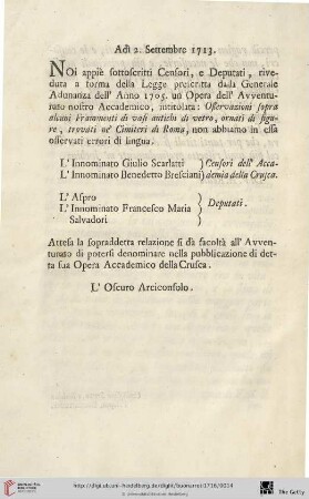 Adì 2. Settembre 1713