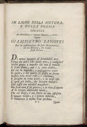 In Laude Della Pittura, E Della Poesia Sermone